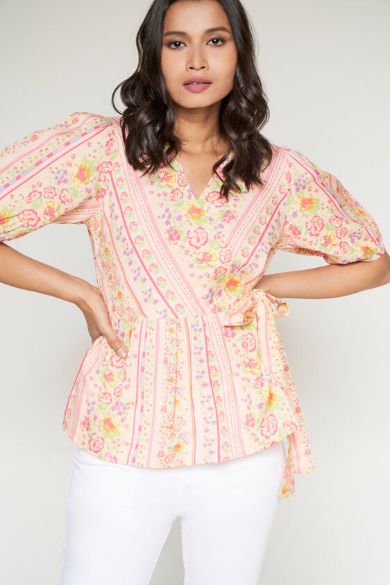 Shorts sleeve Top, Peach, image 1
